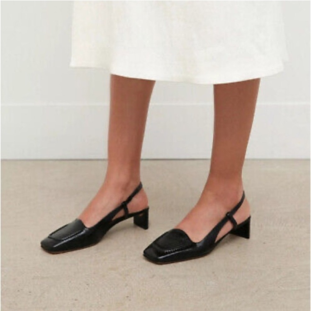 MANSUR GAVRIEL Primrose Slingback Pump Shoes Black Leather Square Toe Size 7